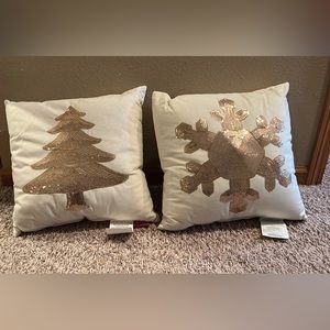 Winter white pillows with gold sequins